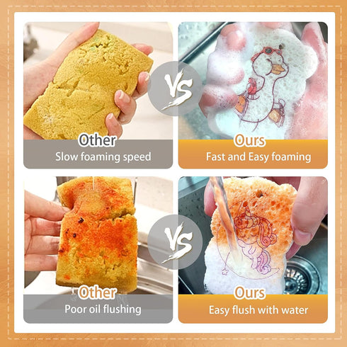 9 Pack Cartoon Dish Sponges for Washing, Eco Friendly Heavy Duty Kitchen Sponges, Compressed Non-Scratch Scrub with Ropes for Household, Cookware,...