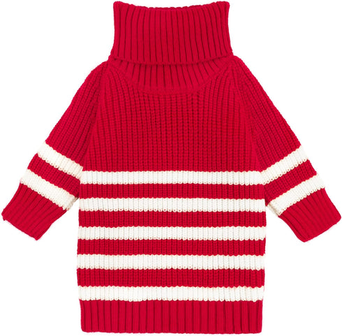 Fitwarm Dog Striped Knitted Sweater, Thermal Turtleneck Pet Coat, Dog Winter Clothes for Small Dogs Boy Girl, Cat Apparel, Red, Small...