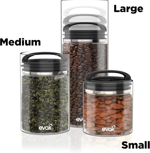 Prepara Evak Fresh Saver Airless Canister, Glass & Stainless, Medium, Soft Touch Black Handle...