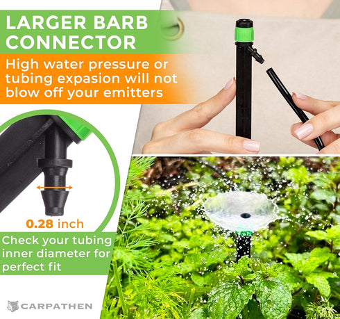 CARPATHEN 12pcs Drip Irrigation Emitters - Compatible with ¼ inch Drip Irrigation Tubing - 360 Degree Adjustable Flow Garden Irrigation Drippers f...