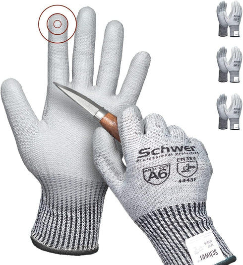Schwer 3 Pairs AIR-SOFT Cut Resistant Gloves AR7120 ANSI A6 Cut Proof Work Gloves, Touchscreen, for Men and Women Used for Woodworking, Glass Cutt...