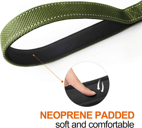TwoEar 5FT 1IN Strong Green Dog Leash with 2 Padded Handles, Traffic Handle Extra Control, Comfortable Soft Dual Handle, Auto Lock Hook, Reflectiv...