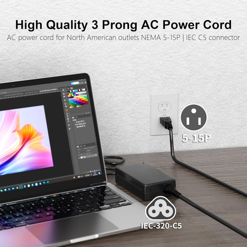 Huanchain 3ft 2 Pack 3 Prong Power Cord for Computer TV Monitor AC PC LG LED LCD Smart 1080p HDTV, Power Cable for Samsung Dell Hp Asus Sony Toshi...