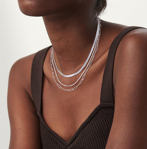 CHESKY Silver Necklace for Women,925 Sterling Silver Chain Necklace Layered Herringbone Rope Paperclip Chain Necklaces for Women Silver Jewelry fo...