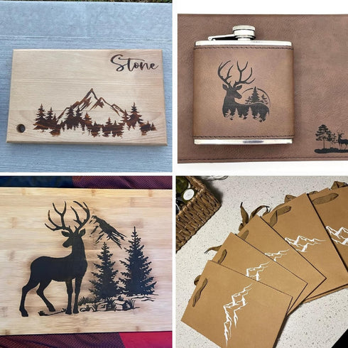 Mountain Stencils for Painting on Wood burning Stencils and Patterns Reusable Nature Deer Tree Stencils for Crafts Canvas Furniture Wall Drawing P...