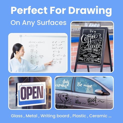 Liquid Chalk Markers Erasable Window Paint Pen: 15mm Jumbo Wet Erase Glass Washable Markers Large Wide Tip 1 Black 2 White Chalk Markers for Chalk...