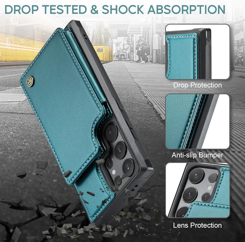 for Samsung Galaxy S24 Ultra Case with Card Holder, for Samsung S24 Ultra Wallet Case for Women Men with RFID Blocking, Durable Kickstand Shockpro...