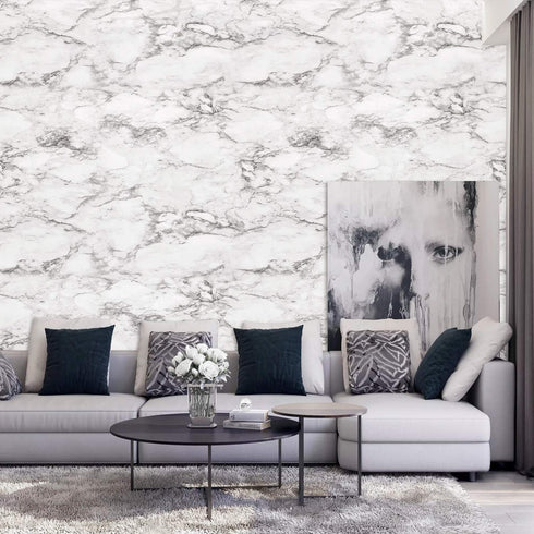 Mecpar Marble Wallpaper 17.7" x 118" Marble Contact Paper Peel and Stick Wallpaper Grey White Marble Wallpaper Self Adhesive Waterproof Wallpaper ...