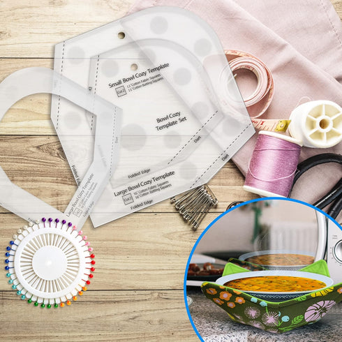 Bowl Cozy Template 3 Sizes, Bowl Cozy Pattern Template, Bowl Cozy Template Cutting Ruler Set of 4, Large Bowl Cozy Template for Sewing with 40 Pcs...