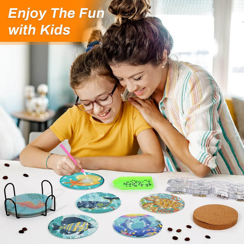 8 Pieces Diamond Art Painting Coasters Kit with Holder, Diamond Art Coasters, DIY Diamond Art Crafts Projects, Diamond Dot Kits for Adults and Beg...