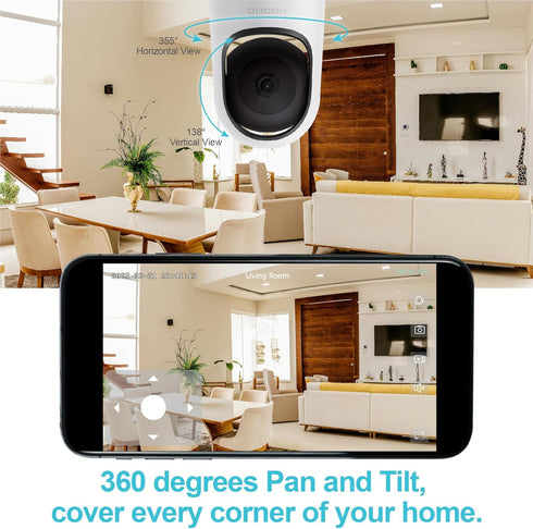 Camera for Home Security, 360° PTZ AI Indoor Camera 2.4G WI-FI Motion& Tracking Baby Monitor/Pet Camera with Phone APP, Night Vision, Privacy Mode...