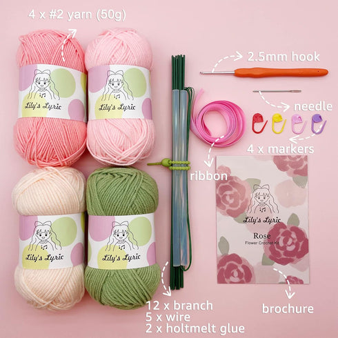 Lily's Lyric Flower Crochet Kit | Pink Rose | Step-by-Step Video Tutorial for Adults Teenagers | Craft Gift Idea DIY Home Decoration......
