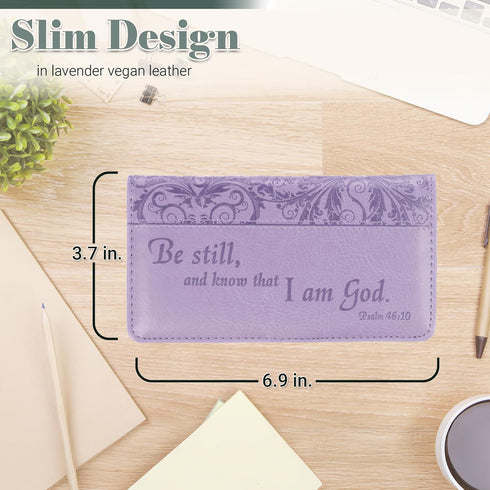 Christian Art Gifts Purple Faux Leather Checkbook Cover for Women with Inspirational Scripture - Be Still - Bi-fold Checkbook Cover for Duplicate ...