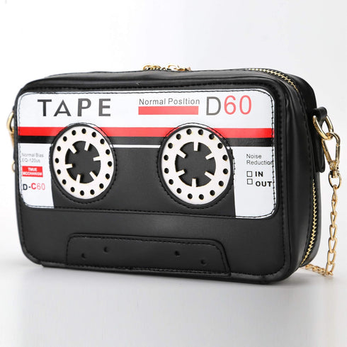 QiMing Retro Tape Shaped Evening Purse,PU Audio Cassette Crossbody HandBag for Women...
