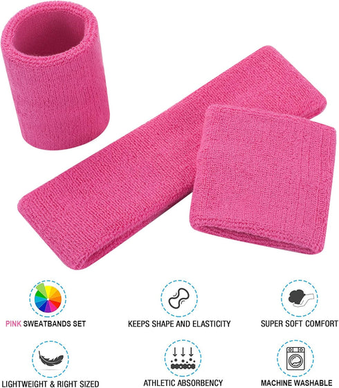 Sweatbands Set, Headband and Wrist Sweatbands, Cotton Sweat Band for Athletic Men and Women, Sweatbands Sports Headbands for Working Out, Running,...