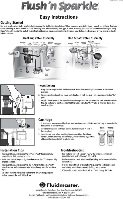 Fluidmaster 8202P8 Flush 'n Sparkle Automatic Toilet Bowl Cleaning System Refills, BioBalance Septic 2-Pack...