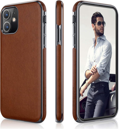 LOHASIC for iPhone 11 case Leather – Slim PU Leather with Electroplated Frame, Anti-Slip Grip, Soft TPU Bumper, Business Luxury iPhone 11 Phone ca...