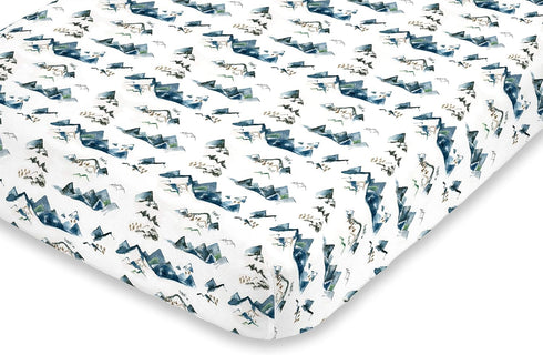 NoJo Super Soft Blue, Green, Tan & White Mountain Watercolor Fitted Mini Crib Sheet, Blue, Green, Tan, White...