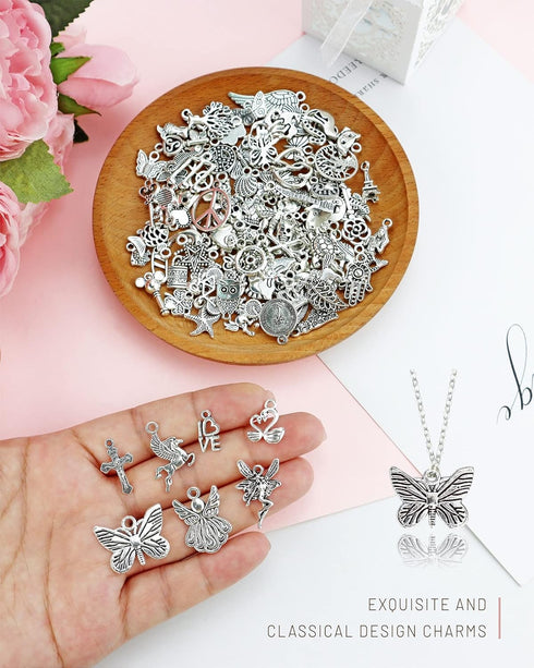 JIALEEY Wholesale Bulk Lots Jewelry Making Silver Charms Mixed Smooth Tibetan Silver Metal Charms Pendants DIY for Necklace Bracelet Jewelry Makin...