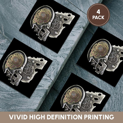 3dRose CST_102675_3 Steampunk Gothic Faux Metal Skull Image-Ceramic Tile Coasters, Set of 4...