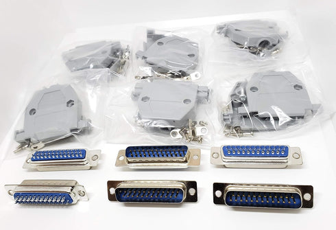 6 Sets Solder Cup DB25 Male + Plastic Hoods, 25 Pins D-Sub Connector & Hood Set, 12-Pack (6 DB25 Males + 6 Hoods)...