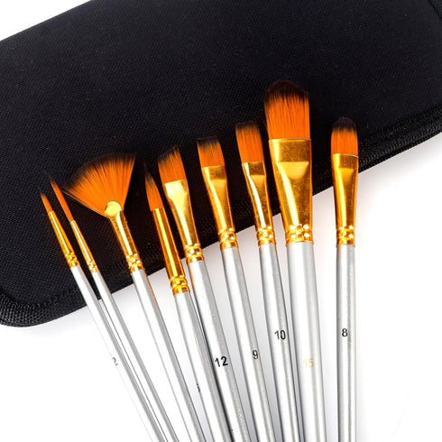 15 Pieces Paint Brush Set,with Palette Knife and Sponge and Carrying Case, for Acrylic, Oil, Watercolor and Gouache Painting...