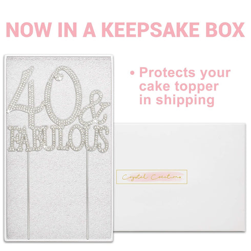 40 Cake Topper - Premium Silver Metal - 40 and Fabulous - 40th Birthday Party Sparkly Rhinestone Decoration Makes a Great Centerpiece - Now Protec...