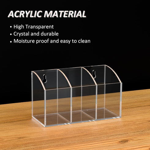 Acrylic Pen Holder Box 3 Compartments, Clear Pencil Storage Organizer for Desk or Wall, Acrylic Organizer Holder for Pens, Office Desk Accessories...