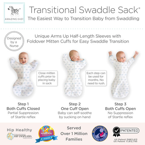 Amazing Baby Transitional Swaddle Sack, Arms Up Half-Length Sleeves & Mitten Cuffs, Swaddle for Newborn Transition to Baby Sleep Sack Wearable Bla...