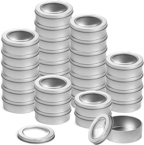 Yesland 30 Pack 2 Ounce Metal Tin Cans - Round Empty Containers with Clear Top for Candles, Arts & Crafts, Storage in Kitchen & Office Use...