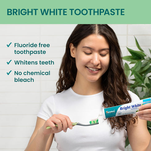Himalaya Bright White Toothpaste, Fluoride Free to Reduce Plaque & Whiten Teeth, 6.17 oz...