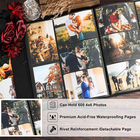 Ywlake Photo Album 4x6 600 Pockets Photos, Extra Large Capacity Family Wedding Picture Albums Holds 600 Horizontal and Vertical Photos Black...
