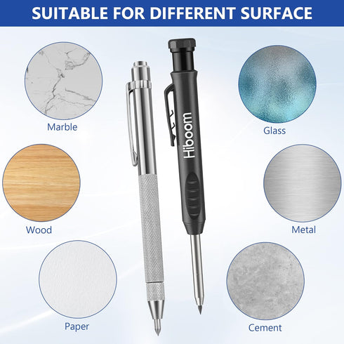 Hiboom 2 Pack Carpenters Pencil with 12 Refills and 2 Pack Tungsten Carbide Scriber with Extra 12 Replacement Marking Tip, Carpenter Woodworking A...