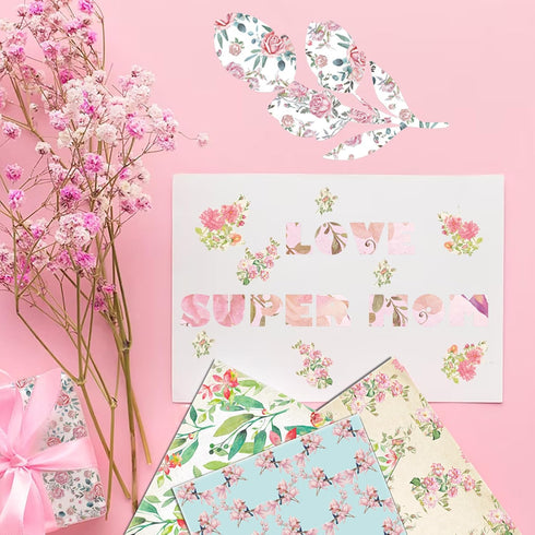 12 * 12 Inches Cardstock Paper Pad, Garden Pink Floral Design Cardmaking Themed 24 Sheets Scrapbook Decorative Paper for Junk Journal, Decoupage a...