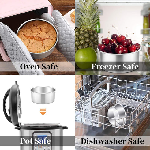 P&P CHEF 4 Inch Round Cake Pan Set of 3, Stainless Steel Round Baking Layer Pans Bakeware for Layer Birthday Cake, Fit Oven/Pots/Pressure Cooker, ...