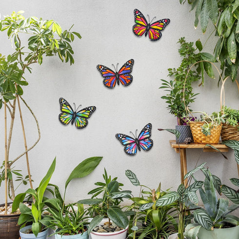 EOORAU Metal Butterfly Wall Art Outdoor Decor - 4 Pack 9.8in Butterflies Wall Sculpture Hanging Decor for Home Yard Patio Garden Fence Decorations...