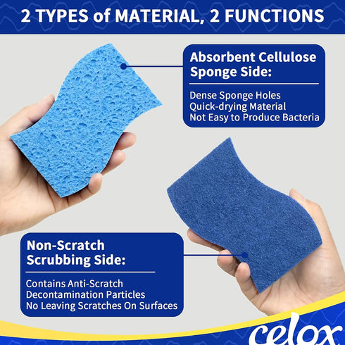CELOX 12 Pack Non-Scratch Dish Sponge, Dual Sided Kitchen Sponges for Dishes, Long Lasting Dishwashing Household Cleaning Sponges for Kitchen, Eas...