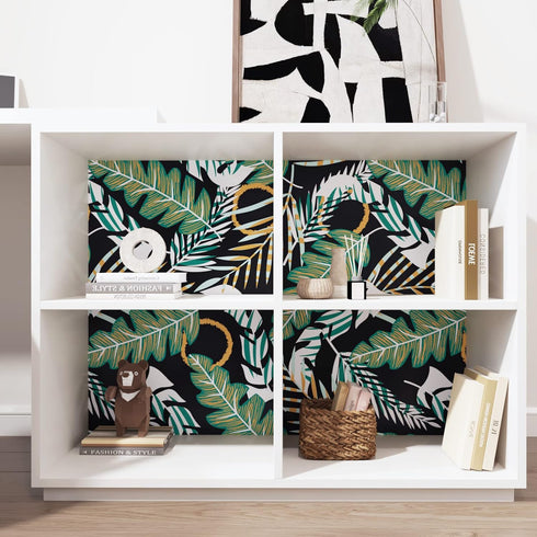 Tropical Green Leaves Wallpaper Peel and Stick Wallpaper Self Adhesive Removable Wallpapers Black Contact Paper for Cabinets Vinyl Countertops Wat...