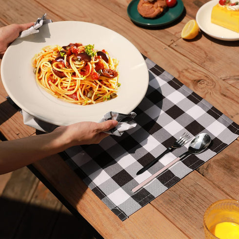 Nobildonna 18"x13" Plaid Checkered Placemats,Black & White Checker, Quality Thin and Durable Placemats for Dining Table Set of 4 (Black & White)...