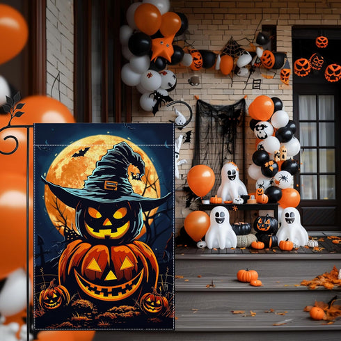 Halloween Garden Flag, 12x18 Inch Double Sided Burlap, Halloween Jack O Lantern Garden Flag, Holiday Outdoor House Decoration?Lawn Flag Yard Flag?...