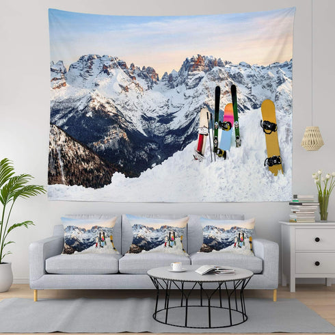 Shrahala Snow Tapestry, Three Snowboards Ski Standing Snow Slope Mountains Wall Hanging Large Tapestry Psychedelic Tapestry Decorations Bedroom Li...
