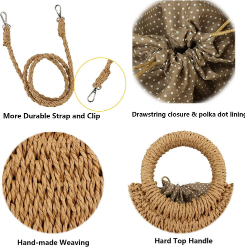 Women Straw Crossbody Bag Summer Beach Weave Shoulder Bag Rattan...