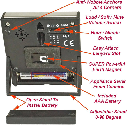 Elegant Digital Kitchen Timer, Stainless Steel Model eT-78, Displays 0-99 Min. or 0-99 Hr., Super Strong Magnet, Volume Switch for Mute/Soft/Loud ...