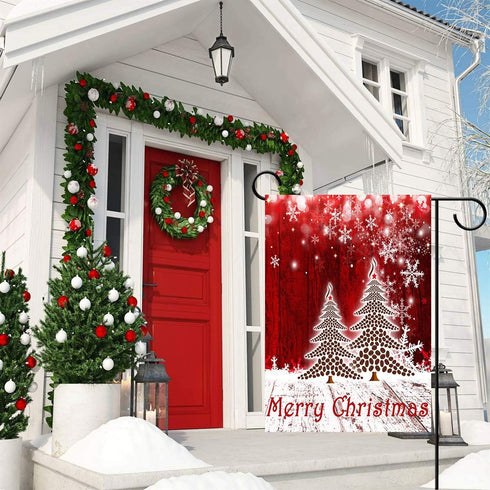 Merry Christmas Tree Red Garden Flag Winter Snowflake Double Sided Flags 12" x 18", Xmas Rustic Winter Snow Holiday New Year Small Garden Flag Ban...
