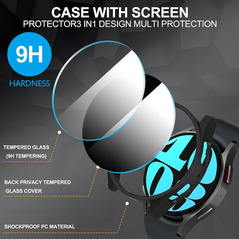 Suoman 4+4 Pack for Samsung Galaxy Watch 6 44mm Case,Privacy Screen Protector+HD Screen Protector+ All-Round PC Matte Protector Cover Set [Anti-Pe...
