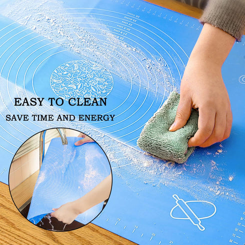 Silicone Baking Mat for Pastry Rolling Dough with Measurements,19.7" x 15.7" BPA Free Non stick and Non Slip Blue Table Sheet Baking Supplies for ...