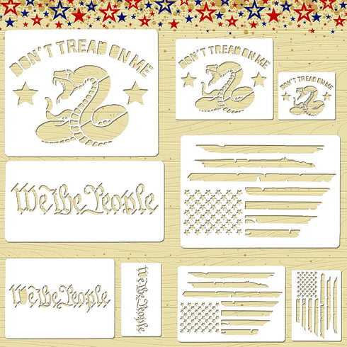 9 PCS American Flag Stencils - We The People & Don't Tread On Me Reusable Tracing Templates for Adults DIY Card Albums Wall Floor Crafts Decors...