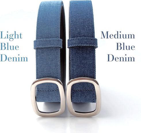DenimDen 2 Pack Womens Denim Belts for Blue Jeans Belts Fashion Waist Belt for Ladies Pants Dresses...
