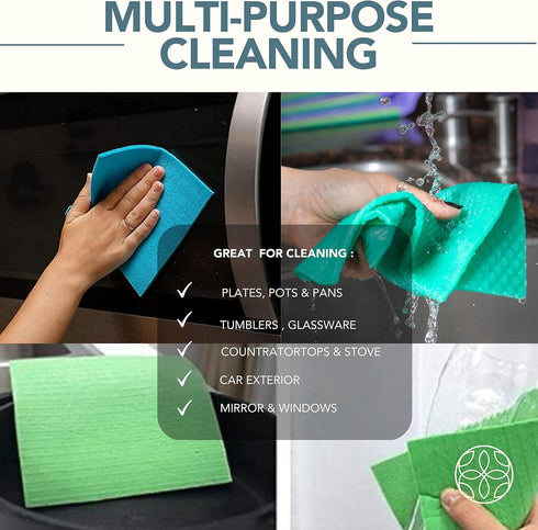 Irida Naturals Swedish DishCloths - Super Absorbent Biodegradable Sponge Wipes for Kitchen, Durable & Lint-Free, Reusable and Washable Cleaning Wi...
