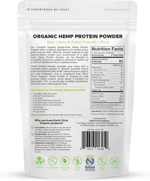 Hemp Protein Powder, Lab Tested 100% Gluten Free, Plant Based & Vegan Raw Protein Powder - Perfect for Keto Diets, Meal Replacement Shakes, Sport ...